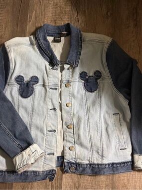 Disney Two-Tone Light and Dark Blue Denim Jacket with Mickey Silhouettes